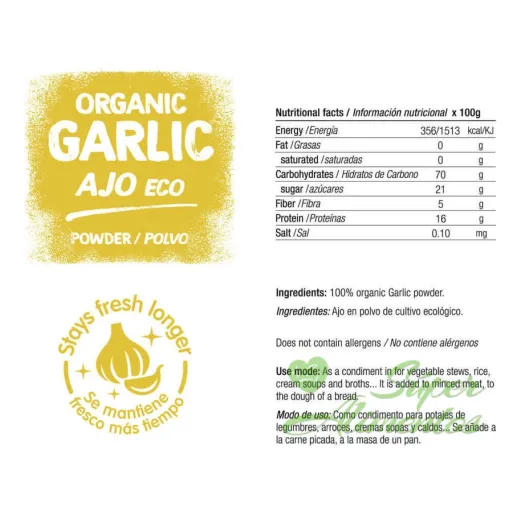 Comprar ajo deshidratado ecológico en polvo a granel