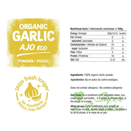Comprar ajo deshidratado ecológico en polvo a granel