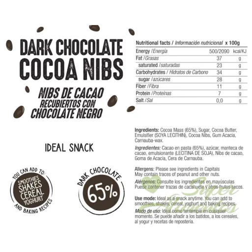 Comprar nibs de cacao recubiertos de chocolate negro A GRANEL de Energy Feelings