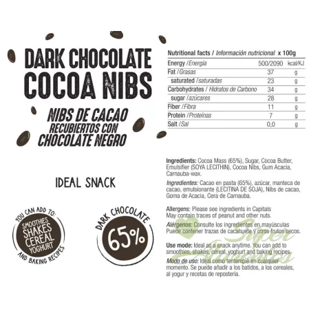 Comprar nibs de cacao recubiertos de chocolate negro A GRANEL de Energy Feelings