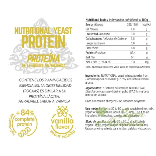 Comprar proteína de levadura nutricional a granel sabor vainilla con un 85% de proteína vegetal.