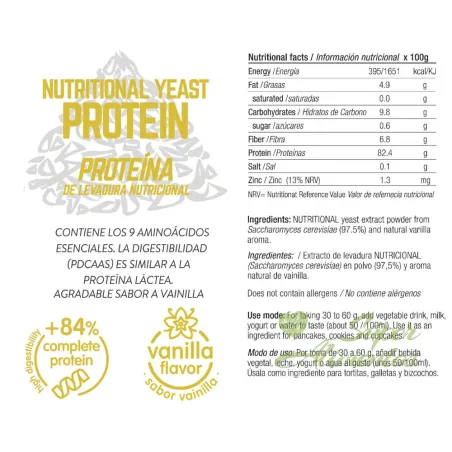 Comprar proteína de levadura nutricional a granel sabor vainilla con un 85% de proteína vegetal.