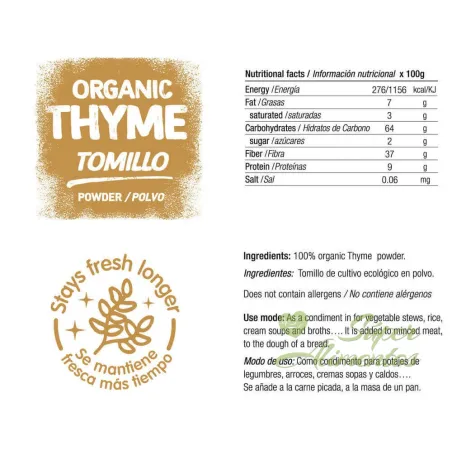 Comprar tomillo deshidratado ecológico a granel en polvo.