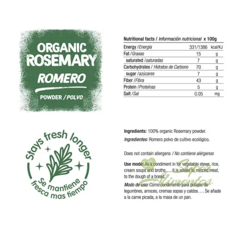 Comprar romero deshidratado ecológico a GRANEL en polvo.