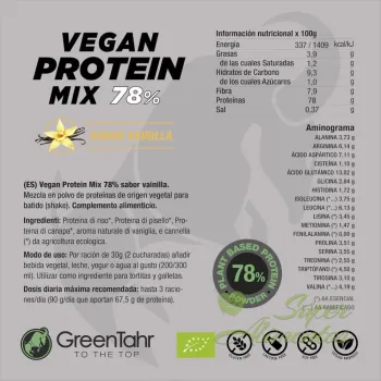 Comprar proteína vegana ecológica y cruda 75% Green Tahr a base de proteína de arroz arroz, guisante y cáñamo