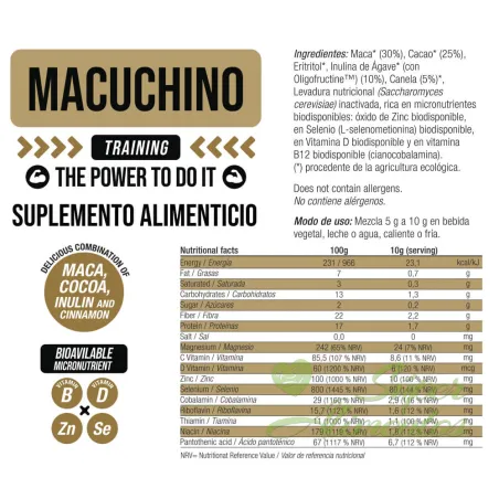 Comprar batido de maca y cacao ecológicos sabor cacao.  Macuchino de Energy Feelings