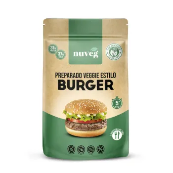 Comprar veggie burger Nuveg. Comprar hamburguesa vegana, carne vegana a base de proteína vegetal texturizada con verduras y espe