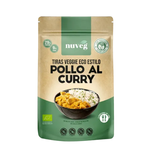 Comprar Pollo vegano al curry Nuveg. Comprar carne vegana a base de proteína vegetal texturizada.