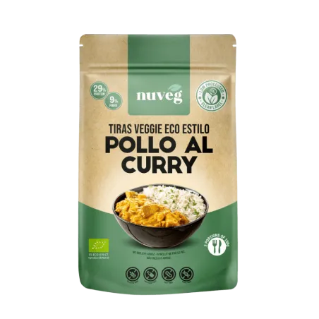 Comprar Pollo vegano al curry Nuveg. Comprar carne vegana a base de proteína vegetal texturizada.