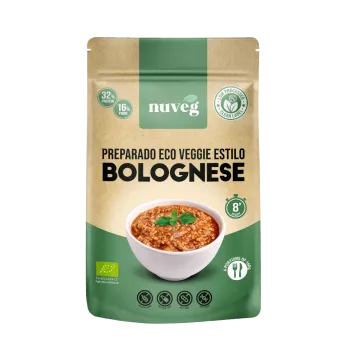 Comprar Veggie Bolognese Nuveg, boloñesa vegana a base de proteína vegetal texturizada con verduras y especias deshidratadas