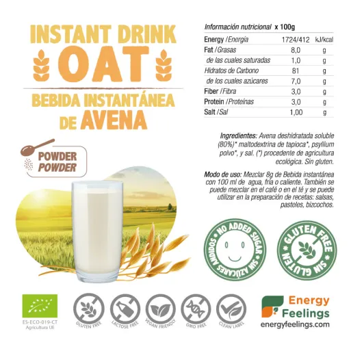 Venta de preparado instantáneo para hacer leche de Avena, ECO, sin gluten, A GRANEL