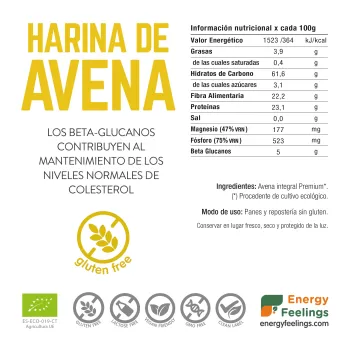 Harina de Avena ECO a granel sin gluten de Energy Feelings