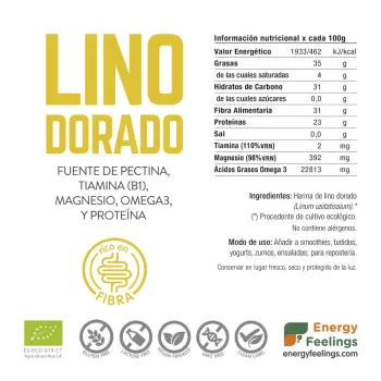 Comprar semillas de lino dorado en polvo a granel. Superalimento Energy Feelings