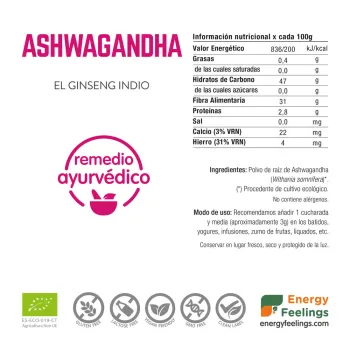 Comprar polvo de Ashwagandha ECO a granel de  Energy Feelings