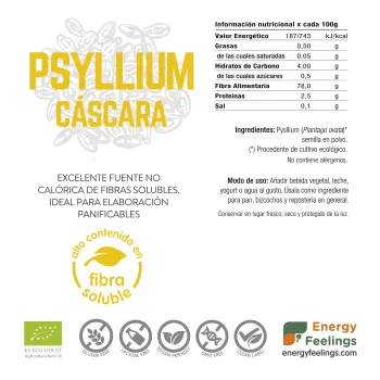 Comprar  psyllium entero ecológico a granel de Energy Feelings. Rico en fibra.