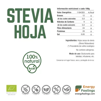Stevia hoja seca ecológica a granel de Energy Feelings. Poderoso edulcorante
