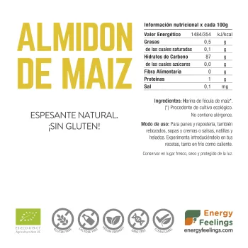 Comprar almidón ecológico de maiz. Maicena de Energy Feelings.