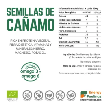 Venta de cañamones a granel de Energy Feelings. Ideales para preparar su nutriiva leche.
