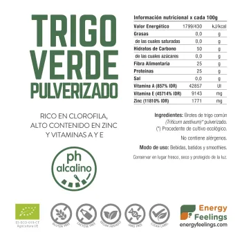 Comprar trigo verde ecológico a granel en polvo. Hierba de trigo pulverizada.