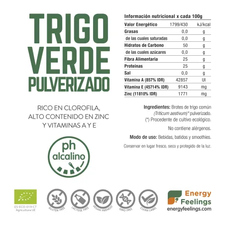Comprar trigo verde ecológico a granel en polvo. Hierba de trigo pulverizada.