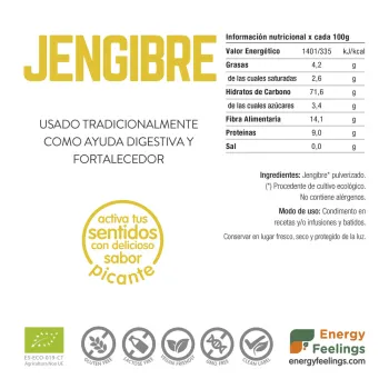 Comprar jengibre ecológico en polvo  a granel de Energy feelings