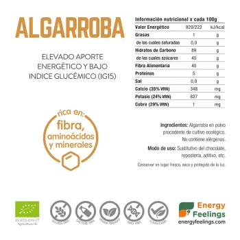 Comprar harina de algarroba a granel. Superalimento a granel de Energy Feelings.