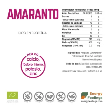Comprar amaranto ecológico en polvo a granel. Superalimento Energy Feelings