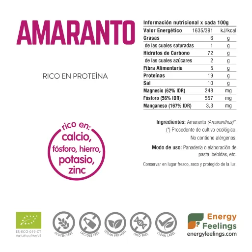 Comprar amaranto ecológico en polvo a granel. Superalimento Energy Feelings