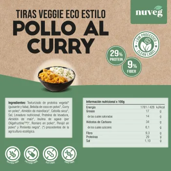 Comprar Pollo vegano al curry Nuveg. Comprar carne vegana a base de proteína vegetal texturizada.