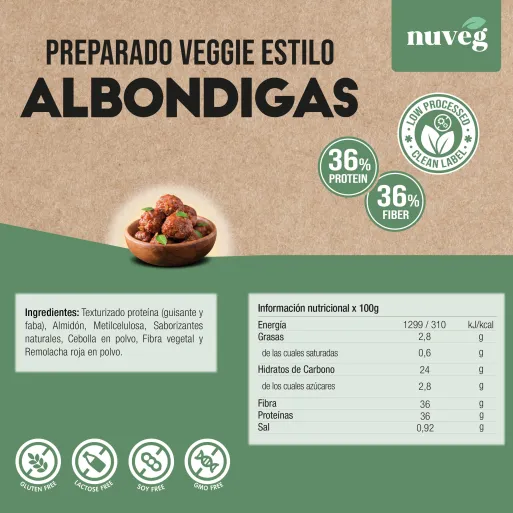 Comprar albondigas veganas nuveg. Comprar carne vegana, albóndigas, a base de proteína vegetal texturizada nuveg