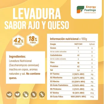 Comprar levadura nutricional a GRANEL con sabor a ajo y queso, rica en proteina  (42%) y Vitaminas del grupo B