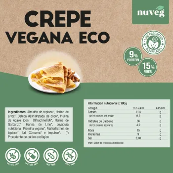 Comprar crepe vegana de Nuveg. Comprar preparado alimenticio para hacer crepes veganos de nuveg
