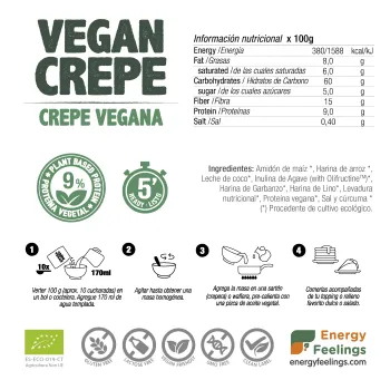 Comprar preparado alimenticio para hacer crepes veganos A GRANEL de Energy Feelings