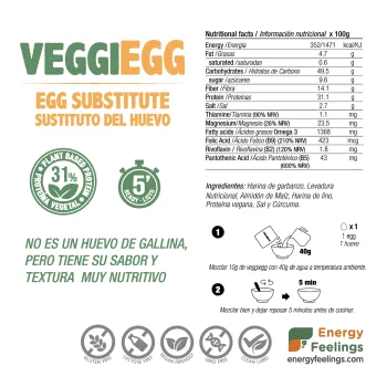 Comprar preparado alimenticio sustituto del huevo de gallina. Huevo vegano de Energy Feelings. Veggiegg